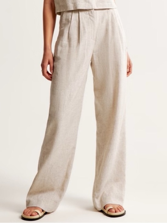 Abercrombie & Fitch Pants - Abercrombie & Fitch Sloane Ultra High Rise Wide Leg Linen Blend Pant Oatmeal